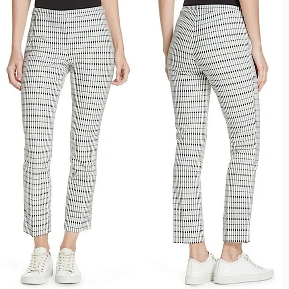 THEORY Classic Skinny Pants Viscose Grid In White Multi - Picture 1 of 11